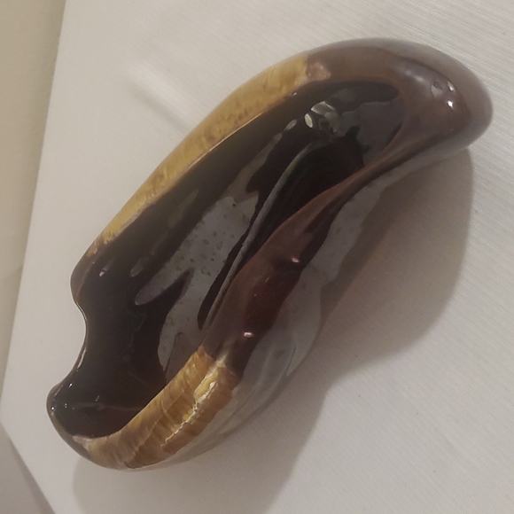 Vintage Oblong Brown Drip Pottery Planter
